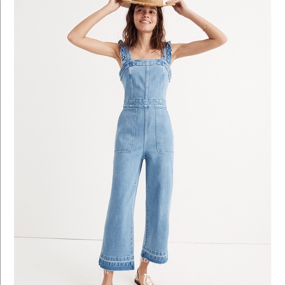 denim ruffle romper